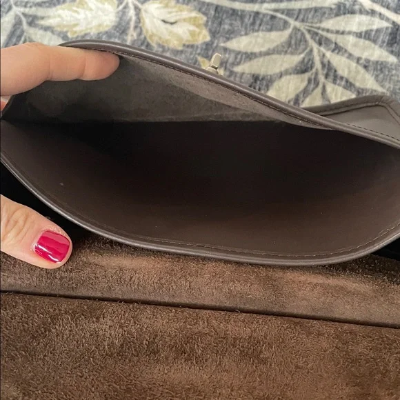 Brown Leather Bag Crossbody Top Handle Silver Accents Like New Flap Turn lock - Picture 7 of 15